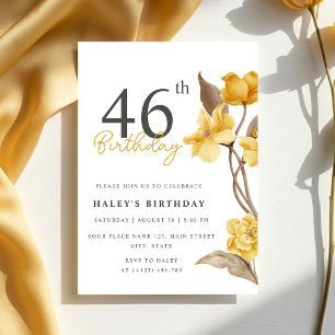Blumenchic Elegant Simple Yellow 46. Geburtstag Einladung