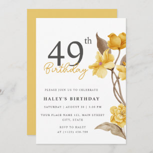 Blumenchic Elegant Simple Yellow 49. Geburtstag Einladung