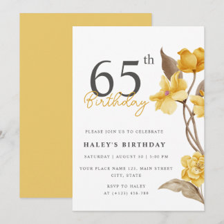 Blumenchic Elegant Simple Yellow 65. Geburtstag Einladung