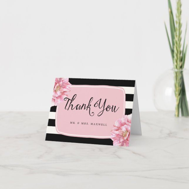 Blumenchic Hochzeit Danke Note Card / Pink (Vorderseite)