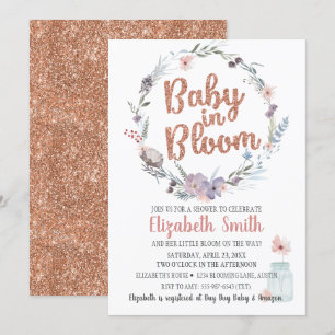 Blumencocktail Rose Gold Glitzer Baby in Blütendus Einladung
