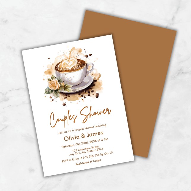 Blumencoffee Hochzeitscouches Brautparty Einladung (Floral Coffee Love is Brewing Couples Bridal Shower Invitation )