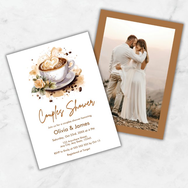 Blumencoffee Wedding Foto Paare Brautparty Einladung (Floral Coffee Wedding Photo Couples Bridal Shower Invitation )