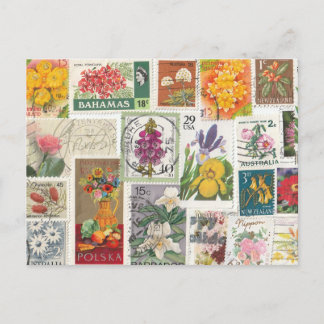 BlumenCollage - Weltweite Briefmarke Postkarte
