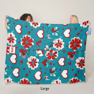 Blumencoquette Herz und Blume, Monogramm Fleecedecke