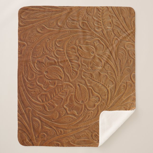 Blumencowboy-Western-Dekoration, braunes Leder. Sherpadecke (Vorderseite)