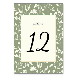 Blumencreme und Sage Green Wedding Tischnummer