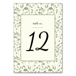 Blumencreme und Sage Green Wedding Tischnummer