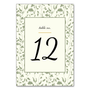 Blumencreme und Sage Green Wedding Tischnummer