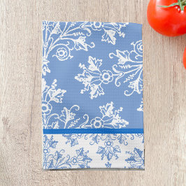 BlumenDamast Weißes Cornflorblau mit Border Geschirrtuch