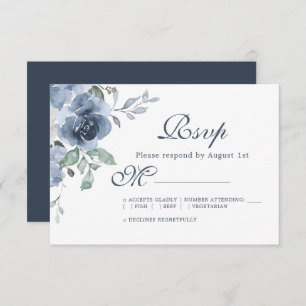Blumendark Blue Ivory Rose Wedding RSVP Karte