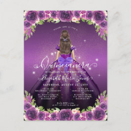 Blumendark Lila Gold Glam Prinzessin Quinceanera Postkarte