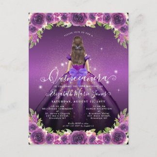 Blumendark Lila Gold Glam Prinzessin Quinceanera Postkarte