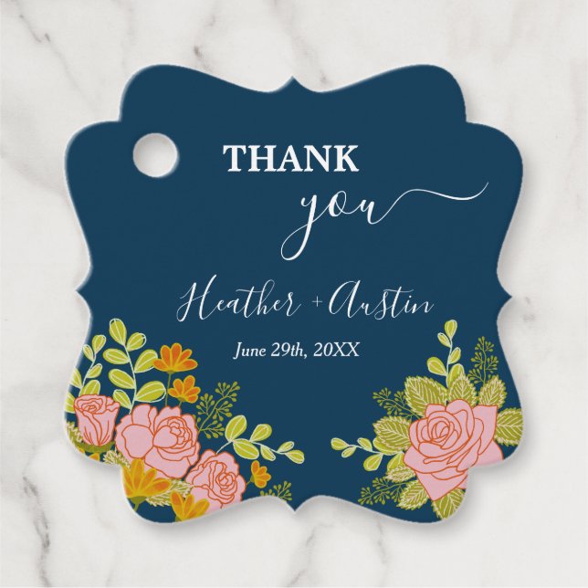 Blumendark Navy Blue Wedding Botanic Geschenkanhänger (Vorderseite)