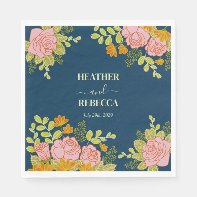 Blumendark Navy Blue Wedding Botanic Serviette (Vorderseite)