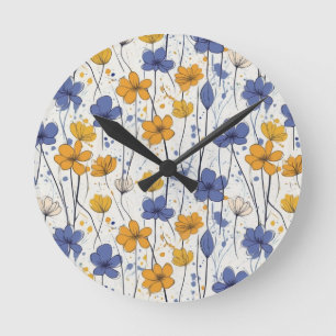 Blumendarstellung, abstrakte Wildblumen, modern Runde Wanduhr