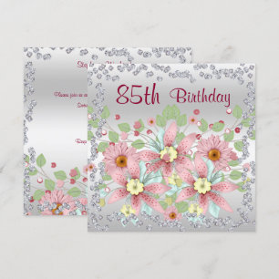 Blumendarstellung und Diamanten zum 85. Geburtstag Einladung