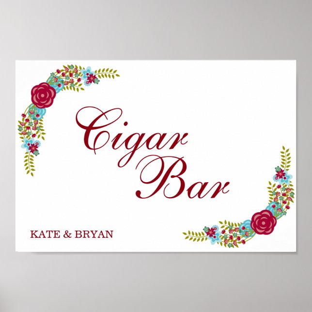 Blumendekor - Zigarre Bar - Hochzeitsschild Poster (Vorne)