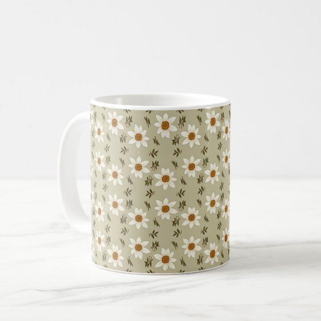 Blumendekoration in Weiß und Beige Kaffeetasse (Vorderseite Links)