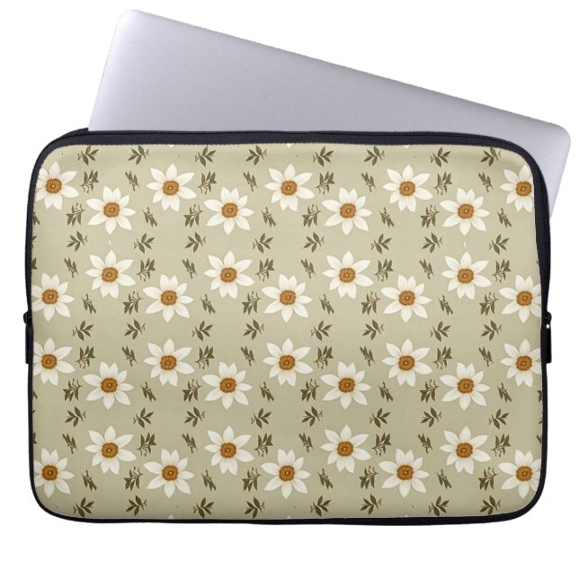 Blumendekoration in Weiß und Beige Laptopschutzhülle (Vorderseite)