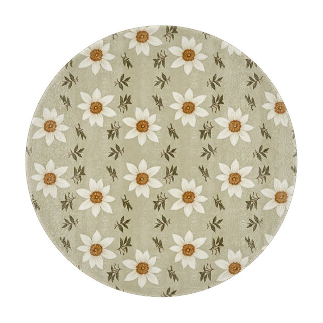 Blumendekoration in Weiß und Beige Schneidebrett (Vorderseite)