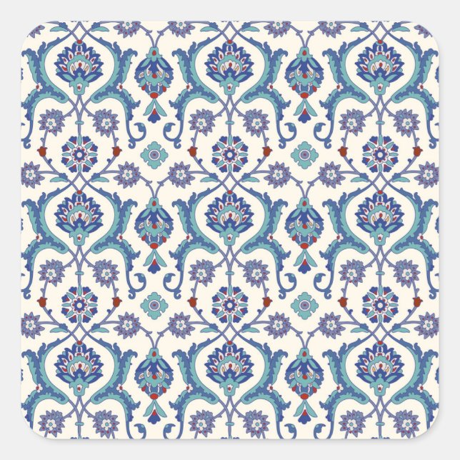 Blumendekoration: Traditionelles arabisches Muster Quadratischer Aufkleber (Vorderseite)