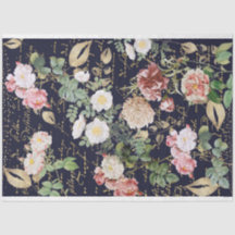 Blumendekoupage Rosa Blume Rose Navy Blue Gold