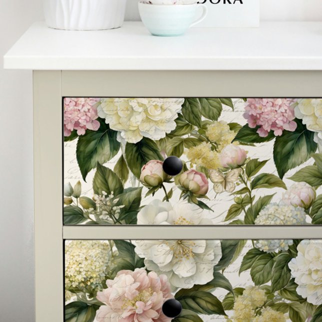 Blumendekoupage, Vintag Ivory Peony Hydrangea Seidenpapier (Von Creator hochgeladen)