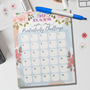 Blumendesign 30-Tage-Produktivitäts-Challenge Notizblock