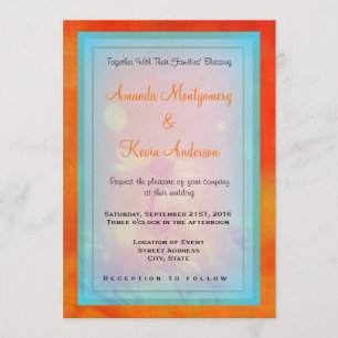 Blumendesign auf einer orangen Hintergrundhochzeit Einladung