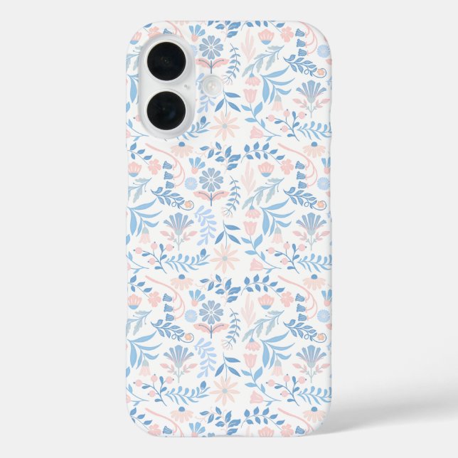 Blumendesign Boho-Blockdruck blau rosa Mädchenhaft Case-Mate iPhone Hülle (Rückseite)