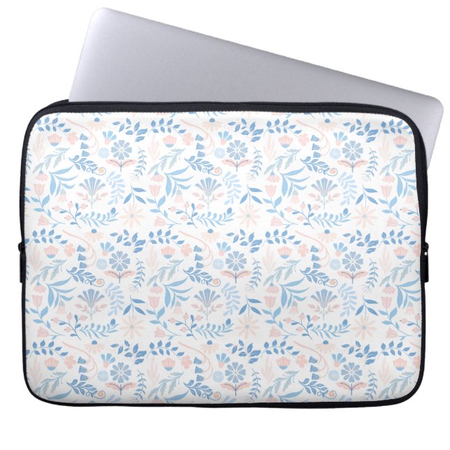 Blumendesign Boho-Blockdruck blau rosa Mädchenhaft Laptopschutzhülle (Vorderseite)