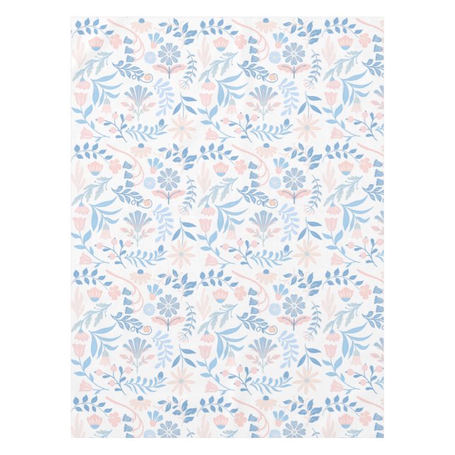 Blumendesign Boho Blockdruck blau rosa Mädchenhaft Tischdecke (Vorderseite)