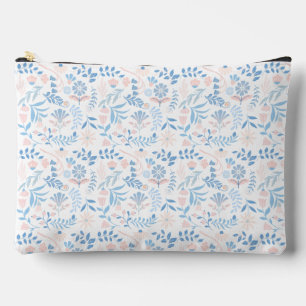 Blumendesign Boho-Blockdruck blau rosa Mädchenhaft Zubehörtasche