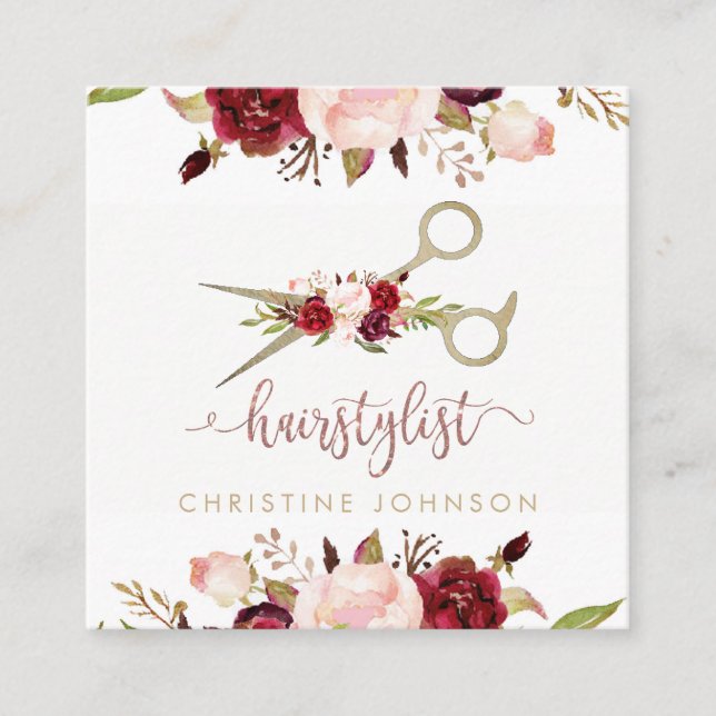 Blumendesign - elegante Friseurschrift Quadratische Visitenkarte (Vorderseite)