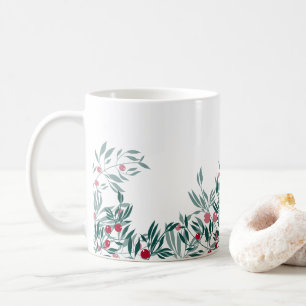 Blumendesign, grüne Äste und rote Beeren Kaffeetasse
