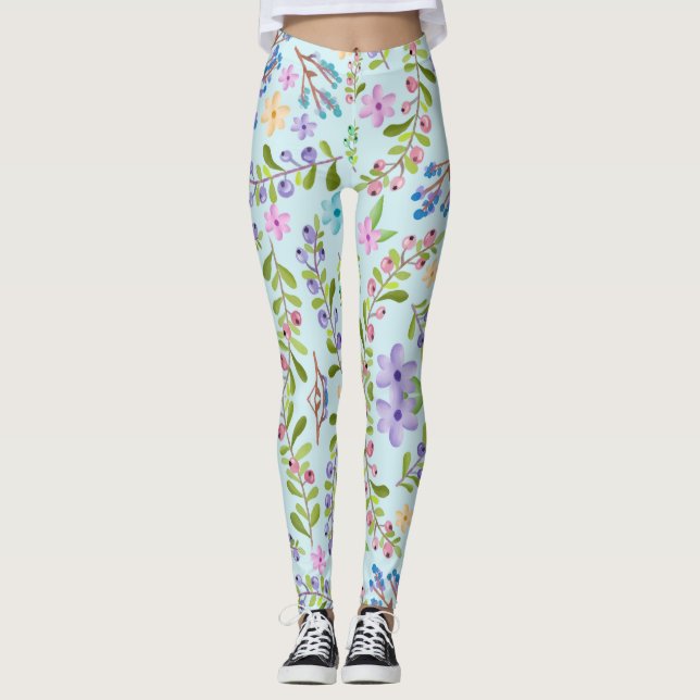 Blumendesign im Sommer mit glänzenden grünen Blätt Leggings (Vorderseite)