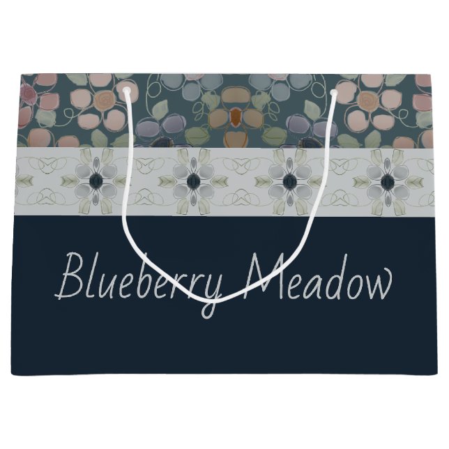 Blumendesign in Blau Große Geschenktüte (Vorderseite)