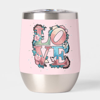Blumendesign LOVE mit Schmetterlingen Wasserflasch