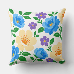 Blumendesign mit blauen, cremefarbenen und violett kissen