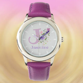 Blumendesign mit Name & Anfangsaufzeichnung für Ki Armbanduhr