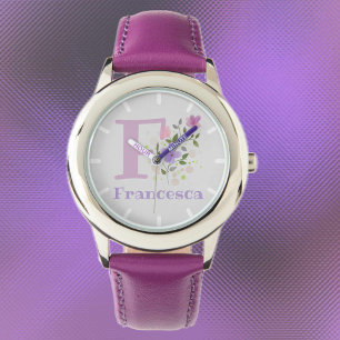 Blumendesign mit Name & Initialen Kinderuhr Armbanduhr