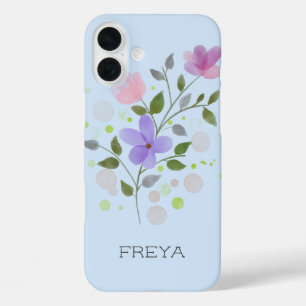 Blumendesign mit Namen Freya. iPhone 16 Plus Hülle