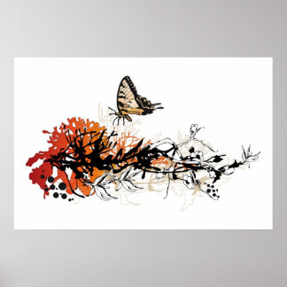 Blumendesign mit Schmetterling Poster
