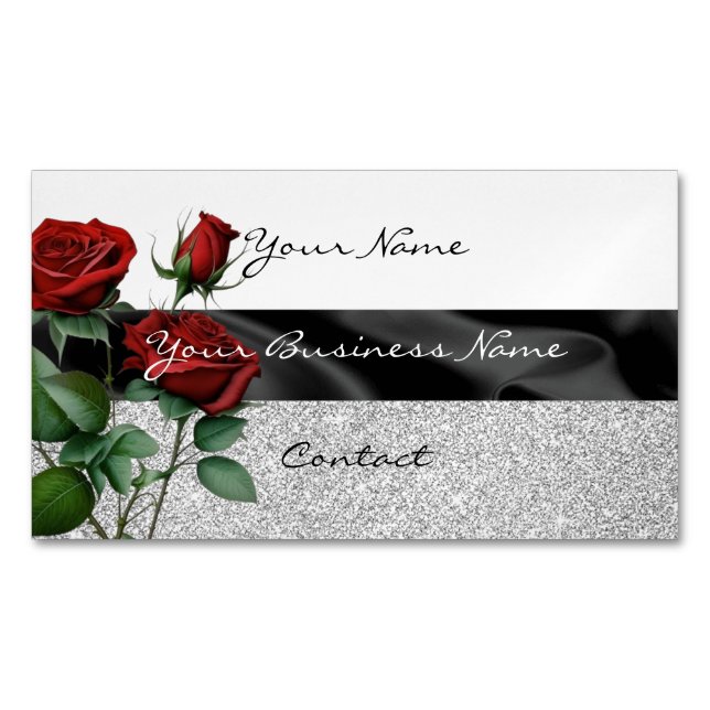 Blumendesign mit simuliertem Glitzer elegant Magnetische Visitenkarte (Vorderseite)