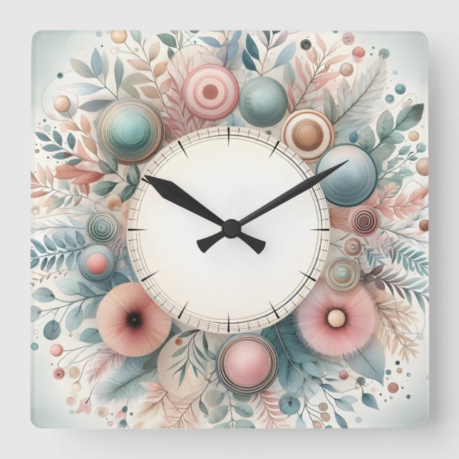 Blumendesign Quadratische Wanduhr (Vorderseite)