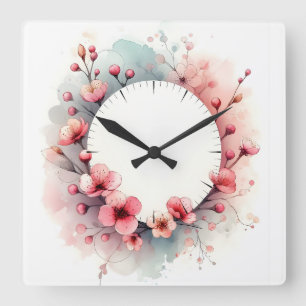 Blumendesign Quadratische Wanduhr