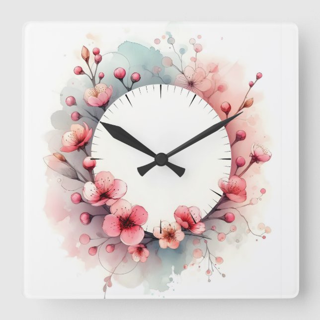 Blumendesign Quadratische Wanduhr (Vorderseite)