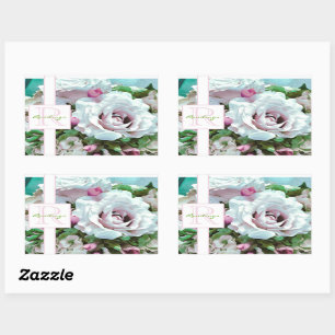 Blumendesign Rosa Rose Monogramm Rechteckiger Aufkleber