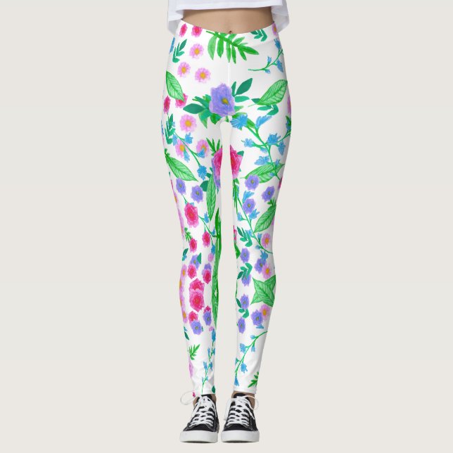 Blumendesign, viele Rose und grüne Blätter Leggings (Vorderseite)